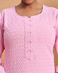 Women's Chikankari Embroidered Ethnic Motif Sequined Kurti