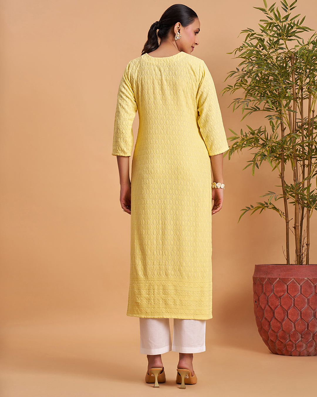 Women's Chikankari Embroidered Ethnic Motif Sequined Kurti
