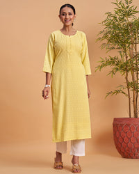 Women's Chikankari Embroidered Ethnic Motif Sequined Kurti