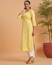 Women's Chikankari Embroidered Ethnic Motif Sequined Kurti