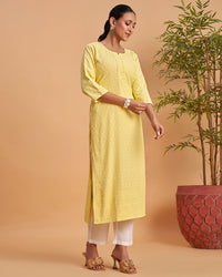 Women's Chikankari Embroidered Ethnic Motif Sequined Kurti