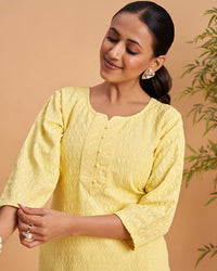 Women's Chikankari Embroidered Ethnic Motif Sequined Kurti