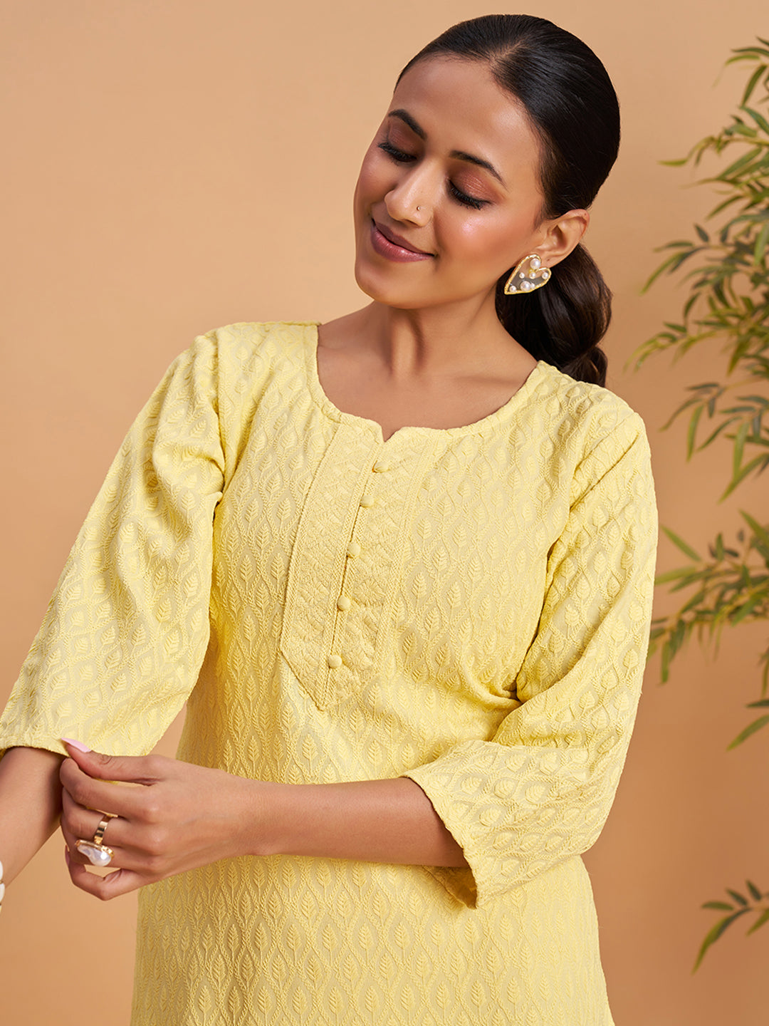 Women's Chikankari Embroidered Ethnic Motif Sequined Kurti