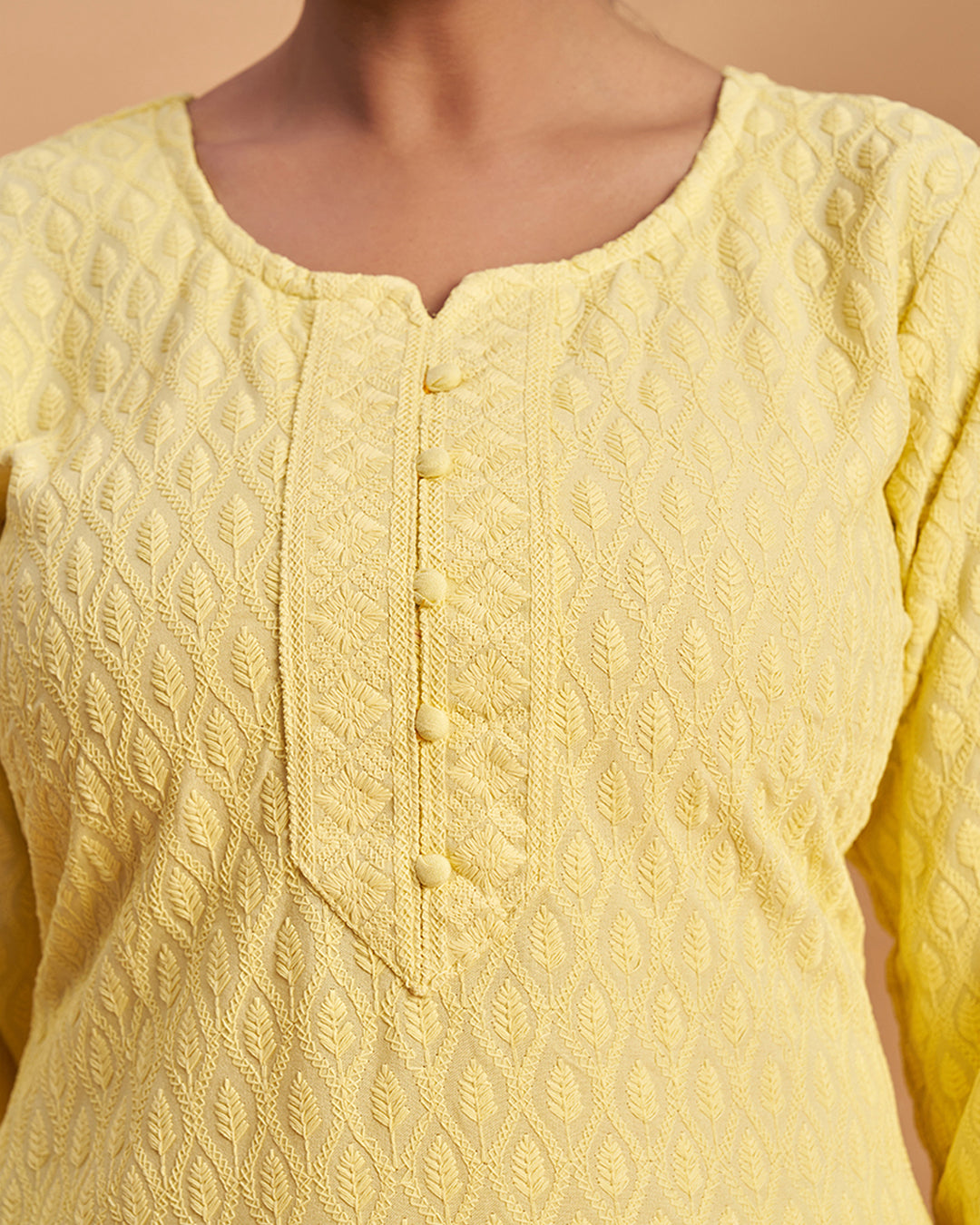 Women's Chikankari Embroidered Ethnic Motif Sequined Kurti