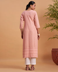 Women's Chikankari Embroidered Ethnic Motif Sequined Kurti