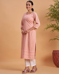 Women's Chikankari Embroidered Ethnic Motif Sequined Kurti