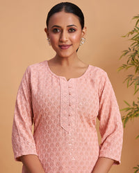 Women's Chikankari Embroidered Ethnic Motif Sequined Kurti