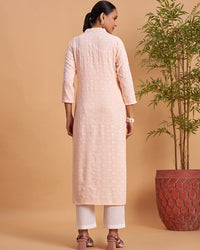Women's Chikankari Embroidered Ethnic Motif Sequined Kurti