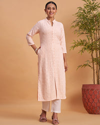 Women's Chikankari Embroidered Ethnic Motif Sequined Kurti