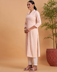 Women's Chikankari Embroidered Ethnic Motif Sequined Kurti