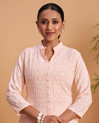 Women's Chikankari Embroidered Ethnic Motif Sequined Kurti