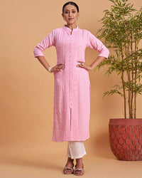 Women's Chikankari Embroidered Ethnic Motif Sequined Kurti