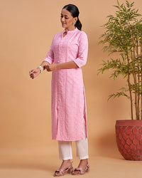 Women's Chikankari Embroidered Ethnic Motif Sequined Kurti