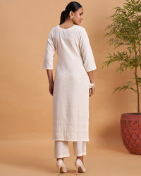 Women's Chikankari Embroidered Ethnic Motif Sequined Kurti