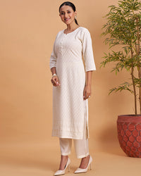 Women's Chikankari Embroidered Ethnic Motif Sequined Kurti