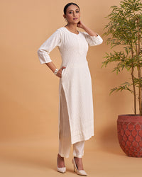 Women's Chikankari Embroidered Ethnic Motif Sequined Kurti