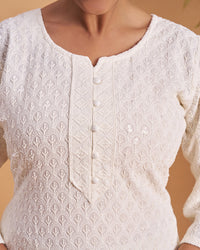 Women's Chikankari Embroidered Ethnic Motif Sequined Kurti