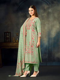 Turquoise Panel Printed With Handwork Straight Kurta With Dyed Trousers And Printed Dupatta