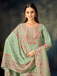 Turquoise Panel Printed With Handwork Straight Kurta With Dyed Trousers And Printed Dupatta