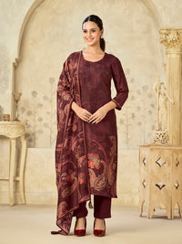 Brown Light And Dark Printed With Handwork Straight Kurta With Dyed Trousers And Printed Dupatta