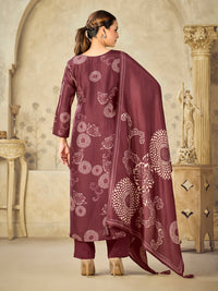 Maroon Big Flower Printed With Handwork Straight Kurta With Dyed Trousers And Big Flower Printed Dupatta