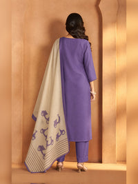 Women's Purple Chanderi silk Embellished Kurta with Trouser and Dupatta