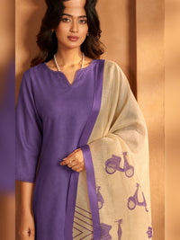Women's Purple Chanderi silk Embellished Kurta with Trouser and Dupatta