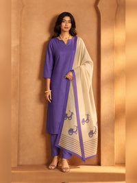 Women's Purple Chanderi silk Embellished Kurta with Trouser and Dupatta