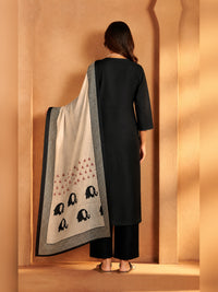 Women's Black Chanderi silk Embellished Kurta with Trouser and Dupatta