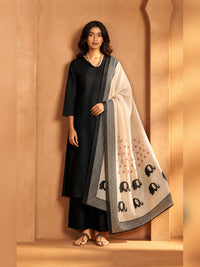 Women's Black Chanderi silk Embellished Kurta with Trouser and Dupatta