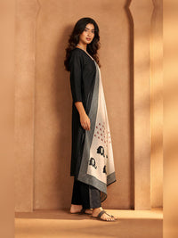 Women's Black Chanderi silk Embellished Kurta with Trouser and Dupatta