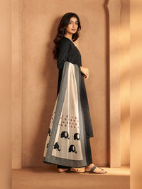 Women's Black Chanderi silk Embellished Kurta with Trouser and Dupatta