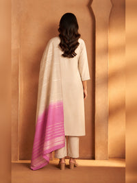 Women's Cream Chanderi silk Embellished Kurta with Trouser and Dupatta