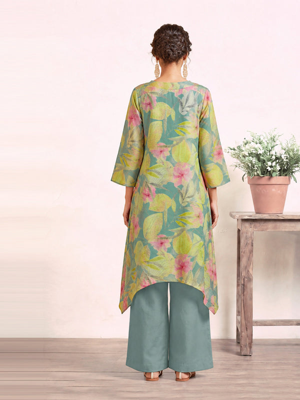 Women's Mint Green Linen Kurta with Trouser Set