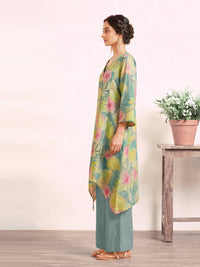 Women's Mint Green Linen Embellished Kurta with Trouser Set