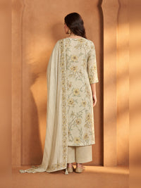 Beige Floral Printed Kurta Trouser Set with Dupatta