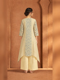 Yellow Floral Printed High-Low Kurta Trouser Set