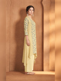Yellow Floral Printed High-Low Kurta Trouser Set