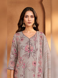 Grey Floral Printed Kurta Pant Set with Dupatta