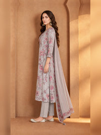 Grey Floral Printed Kurta Pant Set with Dupatta