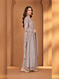 Grey Floral Printed Kurta Pant Set with Dupatta