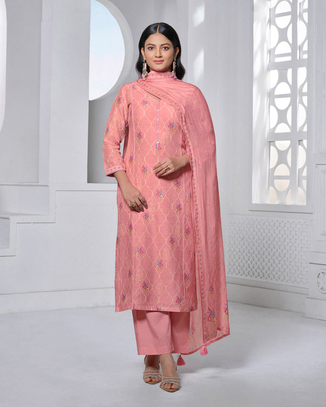 Prach Printed With Lace Work Straight Kurta With Dyed Trousers And Printed Dupatta