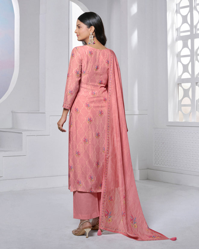 Prach Printed With Lace Work Straight Kurta With Dyed Trousers And Printed Dupatta