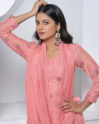 Prach Printed With Lace Work Straight Kurta With Dyed Trousers And Printed Dupatta