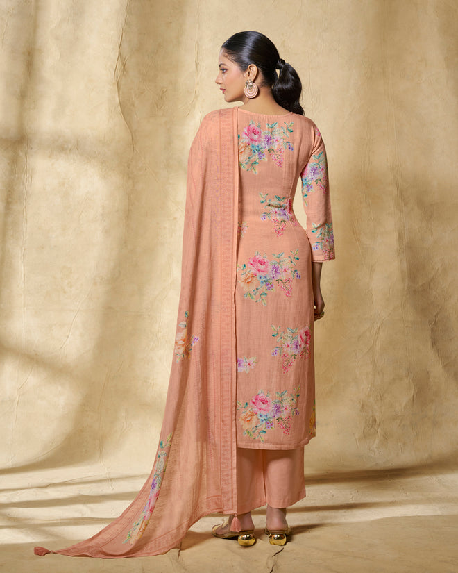 Orange Printed With Lace Work Straight Kurta With Dyed Trousers And Printed Dupatta