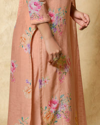 Orange Printed With Lace Work Straight Kurta With Dyed Trousers And Printed Dupatta