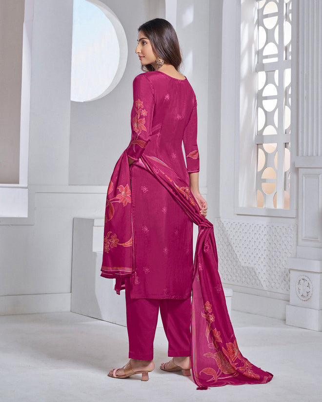 Margenta Printed Straight Kurta With Dyed Trousers And Printed Dupatta