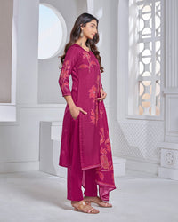 Margenta Printed Straight Kurta With Dyed Trousers And Printed Dupatta