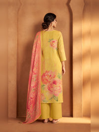 Mustard Yellow Floral Printed Kurta Trouser Set with Dupatta