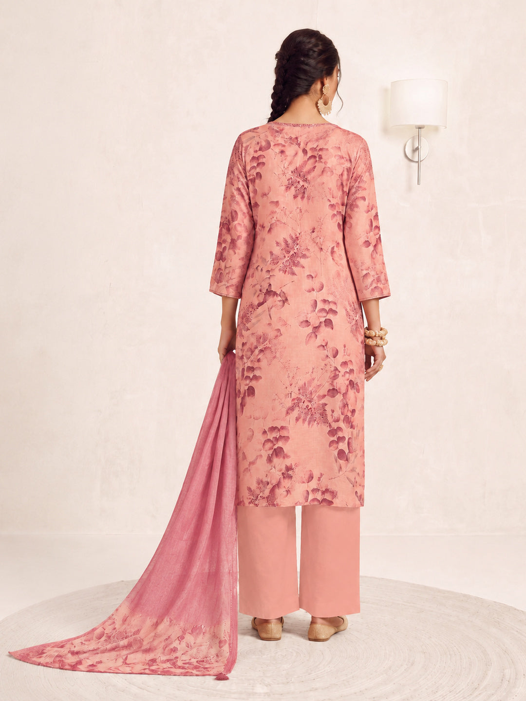 Women's Light Pink Linen Kurta with Trouser and Dupatta